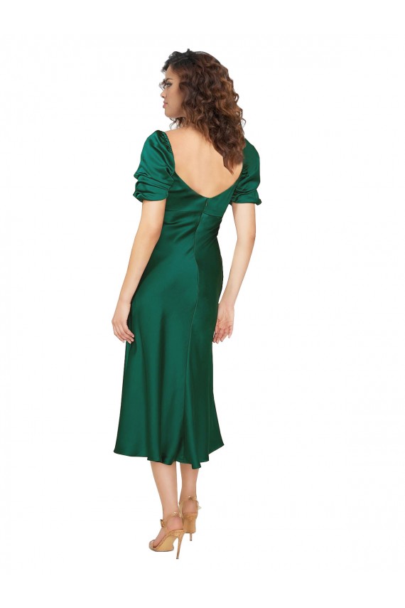 Cacciatore verde Linea A Innamorato Midi Raso Setoso Corto Abiti da damigella donore / Abiti da sera / Abiti da ballo Basso Prezzo