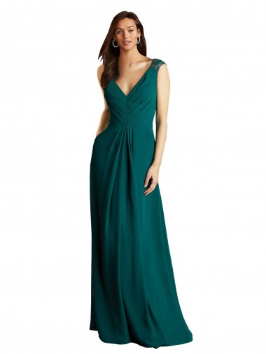 Cacciatore verde Linea A Scollatura a V Chiffona Pizzo Lunga Abiti da damigella donore Basso Prezzo