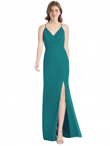 Cacciatore verde Stile sirena Sottili Scollatura a V Chiffona Lunga Abiti da damigella donore Basso Prezzo
