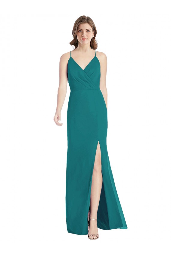 Cacciatore verde Stile sirena Sottili Scollatura a V Chiffona Lunga Abiti da damigella donore Basso Prezzo