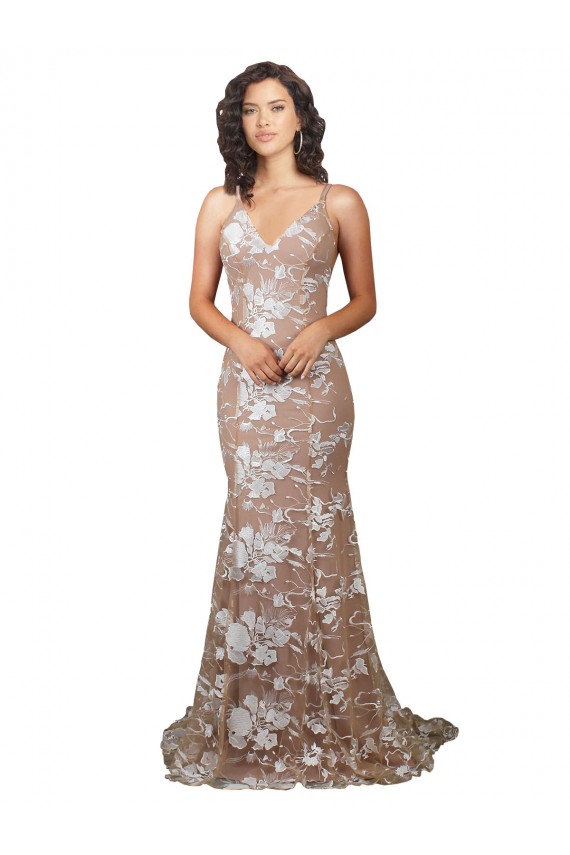 Champagne Stile sirena Scollatura a V Sweep treno Pizzo Abiti da sposa Basso Prezzo