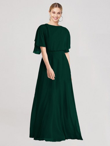 Evergreen Linea A Girocollo Chiffona Lunga Abiti da damigella donore Basso Prezzo