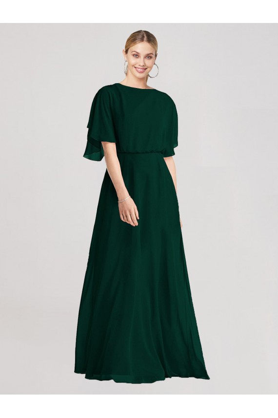 Evergreen Linea A Girocollo Chiffona Lunga Abiti da damigella donore Basso Prezzo