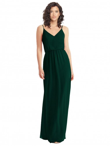 Evergreen Linea A Scollatura a V Chiffona Lunga Abiti da damigella donore Basso Prezzo