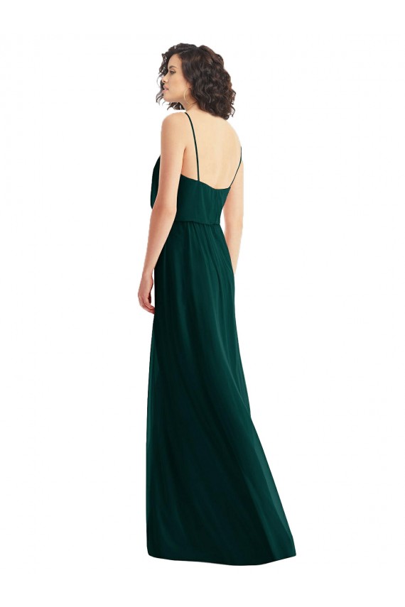 Evergreen Linea A Scollatura a V Chiffona Lunga Abiti da damigella donore Basso Prezzo