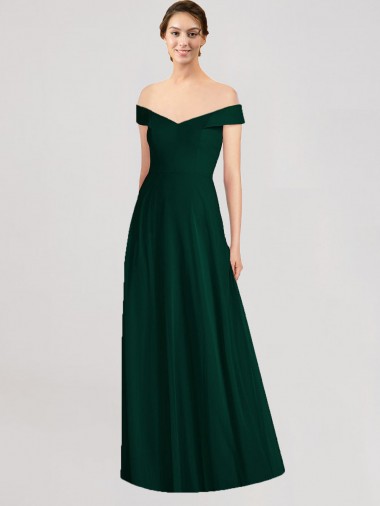 Evergreen Linea A Scollatura a V Chiffona Lunga Abiti da damigella donore Basso Prezzo