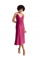 Fucsia Linea A Scollatura a V Midi Raso Elastico Corto Abiti da damigella donore / Abiti da sera / Abiti da cocktail Basso Prezzo
