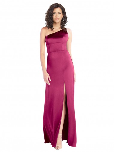Fucsia Linea A Una spalla Raso Elastico Lunga Formali Abiti da damigella donore / Abiti da sera / Abiti da ballo Basso Prezzo