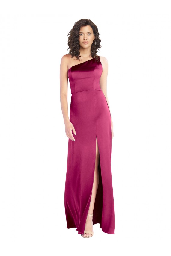 Fucsia Linea A Una spalla Raso Elastico Lunga Formali Abiti da damigella donore / Abiti da sera / Abiti da ballo Basso Prezzo