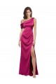 Fucsia Linea A Una spalla Raso Elastico Lunga Formali Abiti da damigella donore / Abiti da sera / Abiti da ballo Basso Prezzo