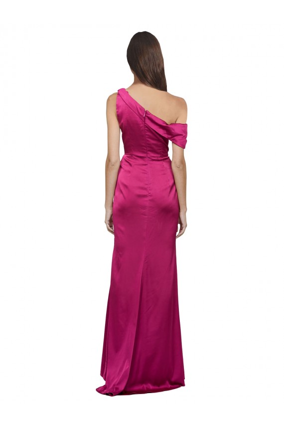 Fucsia Linea A Una spalla Raso Elastico Lunga Formali Abiti da damigella donore / Abiti da sera / Abiti da ballo Basso Prezzo