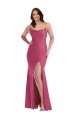 Fucsia Stile sirena Sottili Cappuccio Raso Setoso Lunga Formali Abiti da damigella donore / Abiti da sera / Abiti da ballo Basso Prezzo