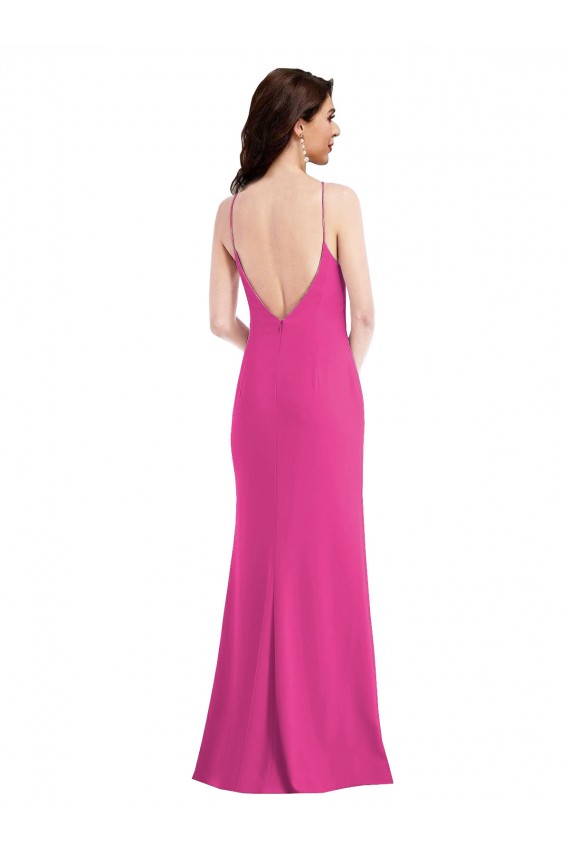 Fucsia Tromba Capestro Alto Collo Crespo Elastico Lunga Formali Abiti da damigella donore / Abiti da sera / Abiti da ballo Basso Prezzo
