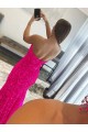 Fucsia Tubino Senza spalline Sweep treno Paillettes Velluto Lunga Abiti da ballo Basso Prezzo