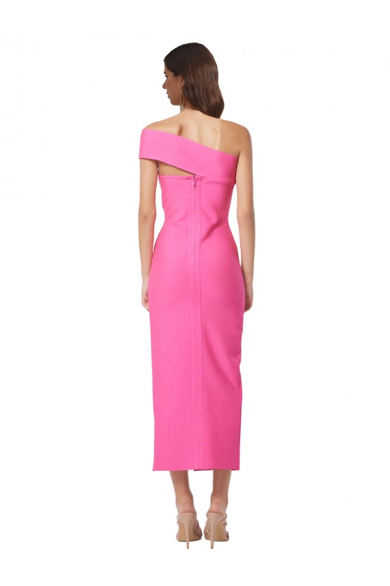 Fucsia Tubino Una spalla Midi Crespo Elastico Lunga Formali Abiti da damigella donore / Abiti da sera / Abiti da cocktail Basso Prezzo