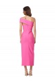 Fucsia Tubino Una spalla Midi Crespo Elastico Lunga Formali Abiti da damigella donore / Abiti da sera / Abiti da cocktail Basso Prezzo