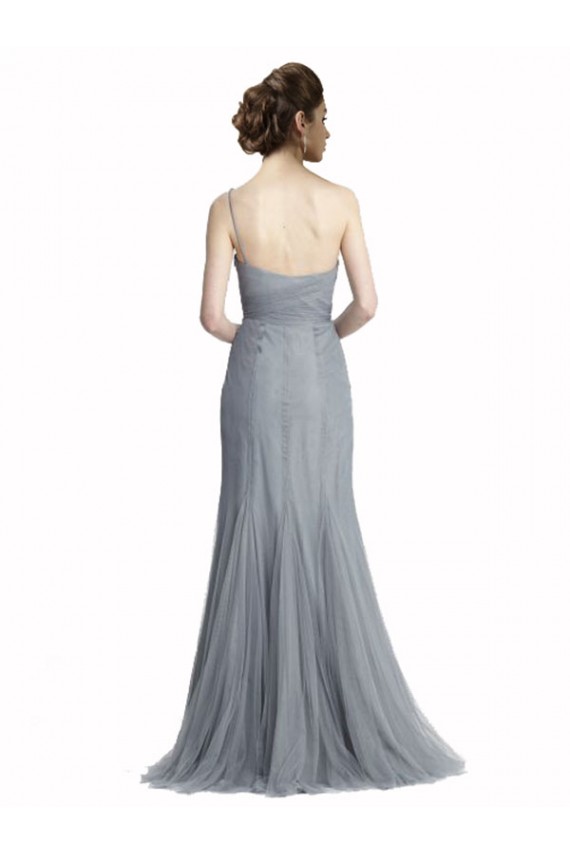 Grigio ardesia Stile sirena Una spalla Tulle Lunga Abiti da damigella donore Basso Prezzo