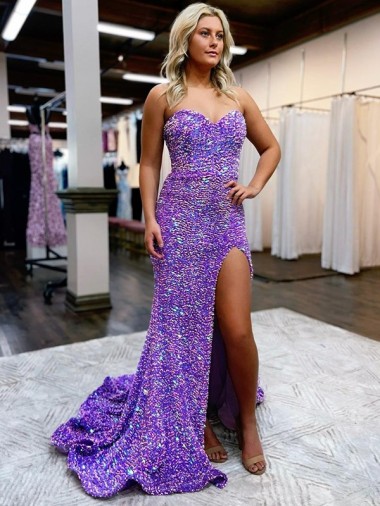 Lavanda Linea A Innamorato Paillettes Velluto Lunga Abiti da ballo Basso Prezzo