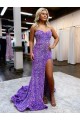 Lavanda Linea A Innamorato Paillettes Velluto Lunga Abiti da ballo Basso Prezzo
