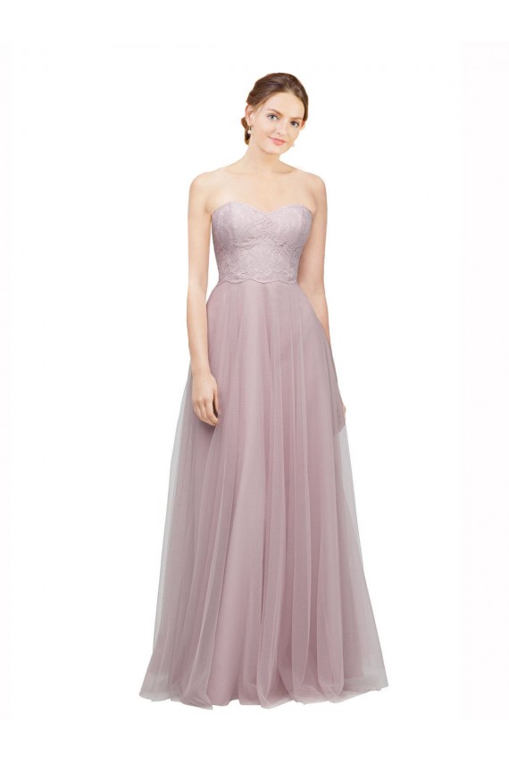 Light Lilac Linea A Innamorato Tulle Pizzo Lunga Abiti da damigella donore Basso Prezzo