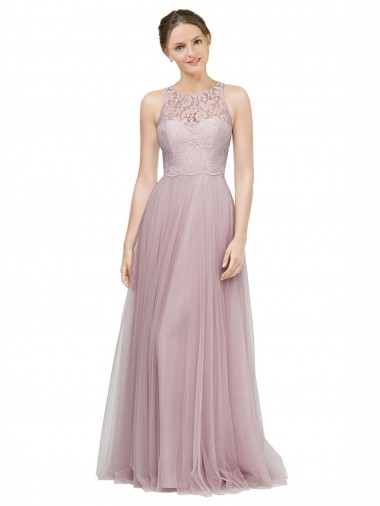 Light Lilac Linea A Innamorato Tulle Pizzo Lunga Abiti da damigella donore Basso Prezzo