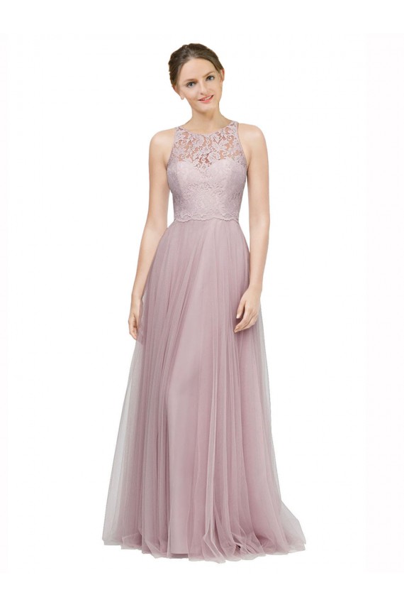 Light Lilac Linea A Innamorato Tulle Pizzo Lunga Abiti da damigella donore Basso Prezzo