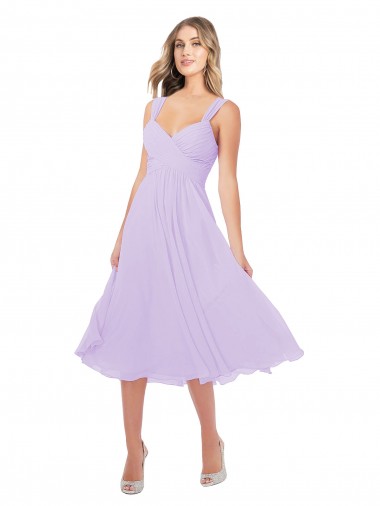 Lilla Linea A Innamorato Midi Chiffona Corto Abiti da damigella donore / Abiti da cocktail Basso Prezzo