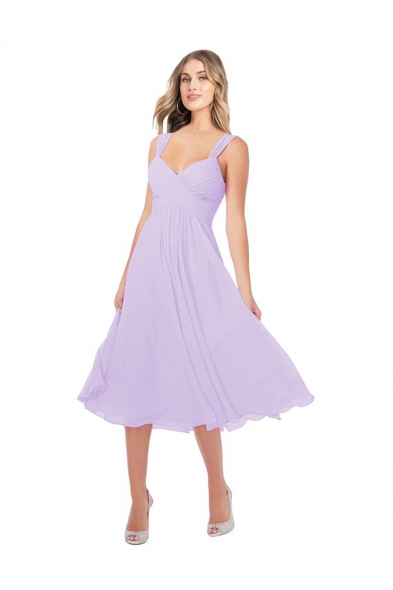 Lilla Linea A Innamorato Midi Chiffona Corto Abiti da damigella donore / Abiti da cocktail Basso Prezzo
