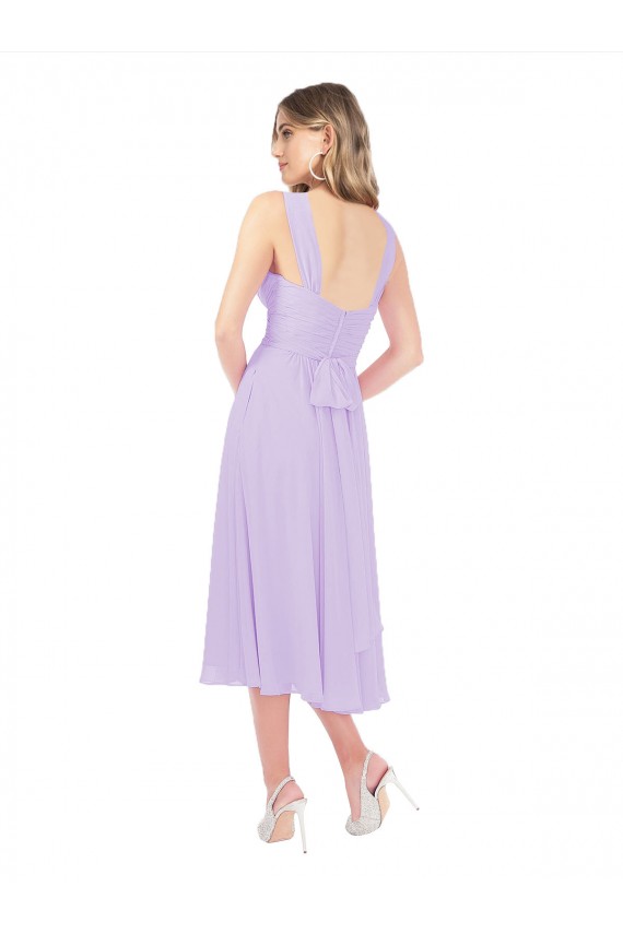 Lilla Linea A Innamorato Midi Chiffona Corto Abiti da damigella donore / Abiti da cocktail Basso Prezzo
