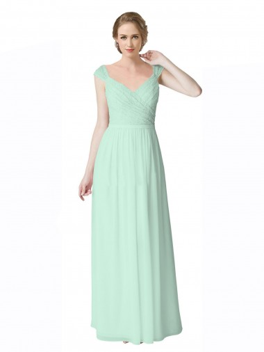 Menta verde Linea A Scollatura a V Chiffona Pizzo Lunga Abiti da damigella donore Basso Prezzo