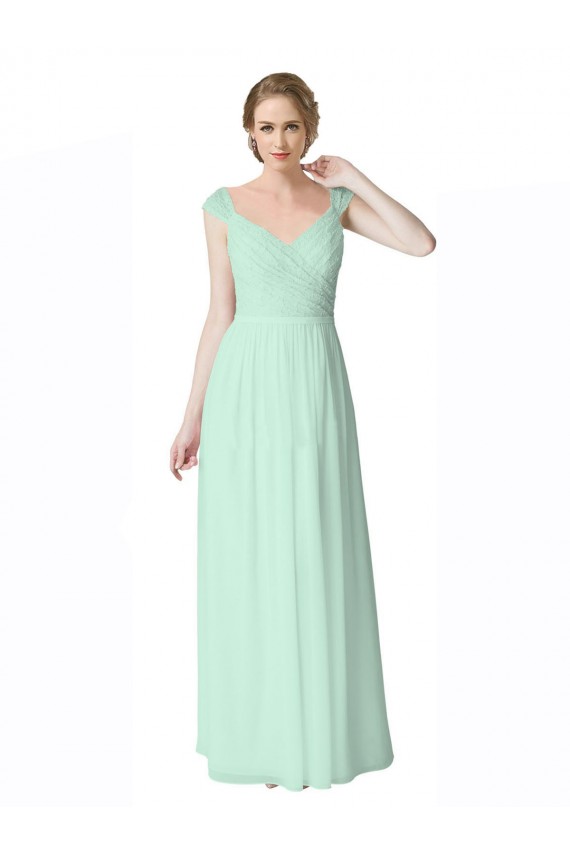 Menta verde Linea A Scollatura a V Chiffona Pizzo Lunga Abiti da damigella donore Basso Prezzo