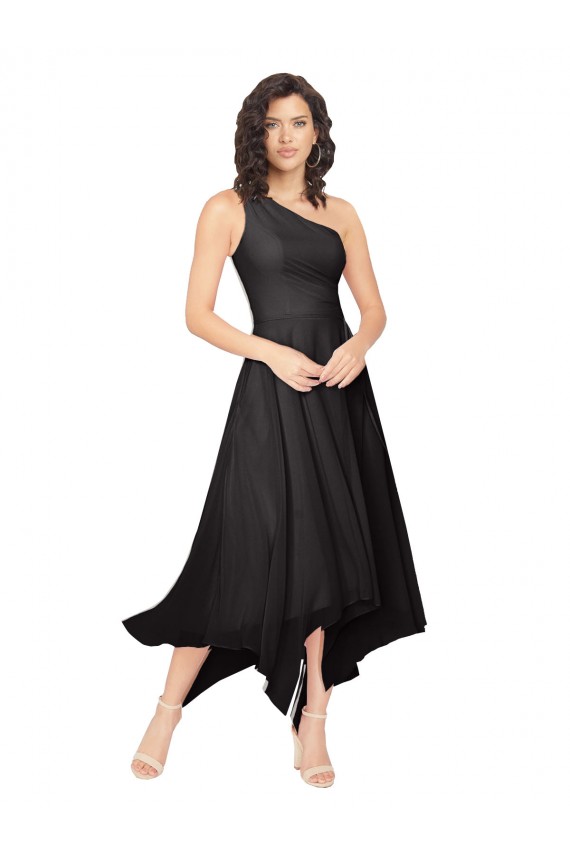 Nero Linea A Una spalla Senza spalline Midi Chiffona Corto Abiti da damigella donore / Abiti da cocktail Basso Prezzo