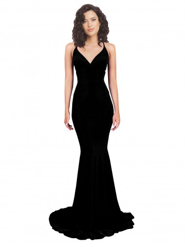 Nero Stile sirena Scollatura a V Spandex Lunga Formali Abiti da damigella donore / Abiti da sera / Abiti da ballo Basso Prezzo