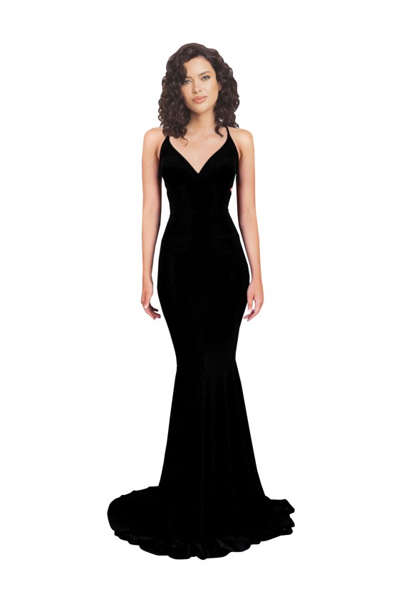 Nero Stile sirena Scollatura a V Spandex Lunga Formali Abiti da damigella donore / Abiti da sera / Abiti da ballo Basso Prezzo