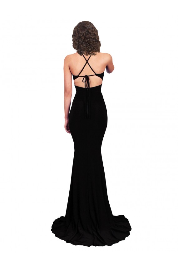 Nero Stile sirena Scollatura a V Spandex Lunga Formali Abiti da damigella donore / Abiti da sera / Abiti da ballo Basso Prezzo