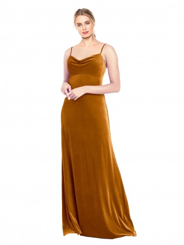 Oro Linea A Sottili Cappuccio Velluto Elastico Lunga Abiti da damigella donore / Abiti da ballo Basso Prezzo
