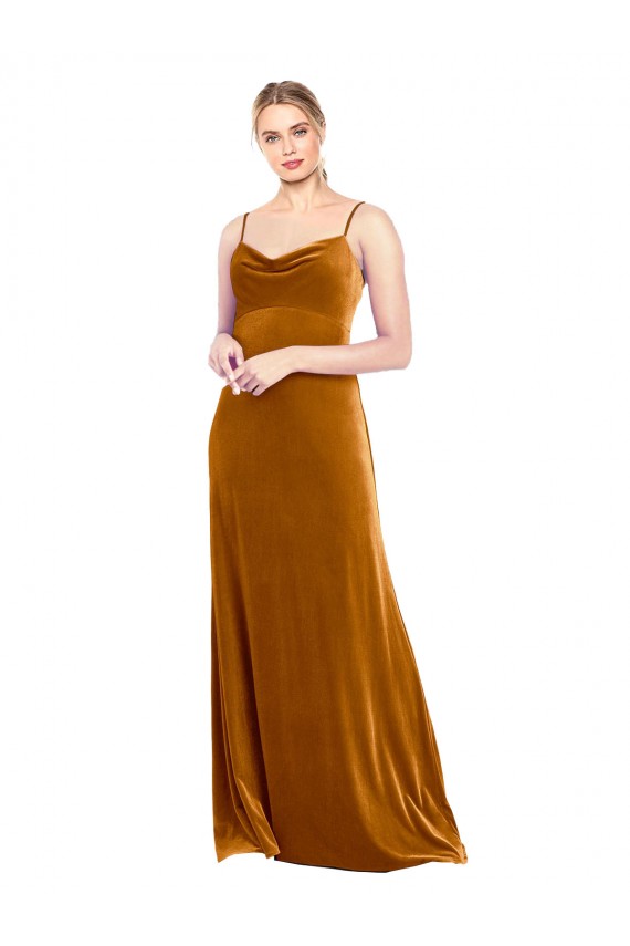 Oro Linea A Sottili Cappuccio Velluto Elastico Lunga Abiti da damigella donore / Abiti da ballo Basso Prezzo