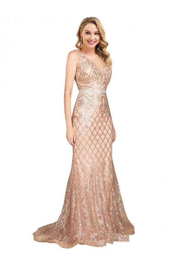Oro rosa Stile sirena Scollatura a V Paillettes Paillettes Scintillanti Lunga Formali Abiti da damigella donore / Abiti da sera / Abiti da ballo Basso Prezzo