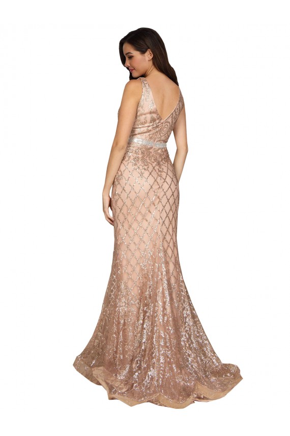 Oro rosa Stile sirena Scollatura a V Paillettes Paillettes Scintillanti Lunga Formali Abiti da damigella donore / Abiti da sera / Abiti da ballo Basso Prezzo