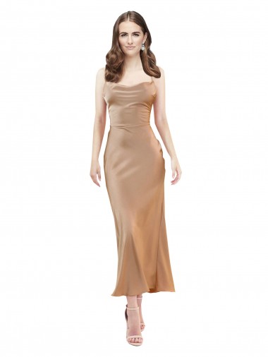 Oro rosa Tubino Cappuccio Midi Raso Setoso Corto Abiti da damigella donore / Abiti da sera / Abiti da cocktail Basso Prezzo