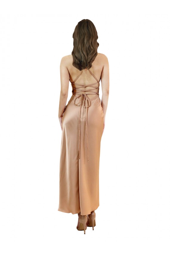 Oro rosa Tubino Cappuccio Midi Raso Setoso Corto Abiti da damigella donore / Abiti da sera / Abiti da cocktail Basso Prezzo