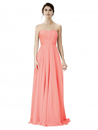 Peach Linea A Senza spalline Chiffona Lunga Abiti da damigella donore Basso Prezzo