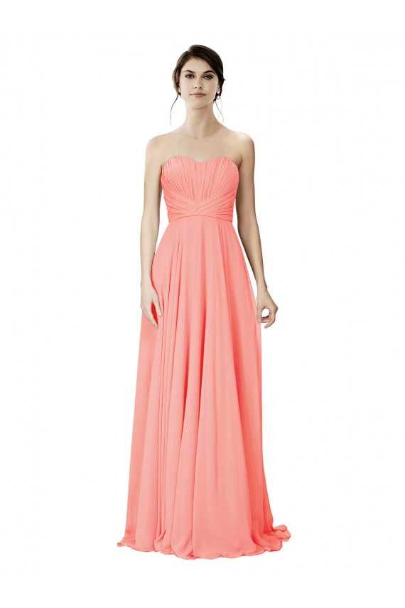 Peach Linea A Senza spalline Chiffona Lunga Abiti da damigella donore Basso Prezzo