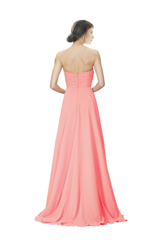 Peach Linea A Senza spalline Chiffona Lunga Abiti da damigella donore Basso Prezzo