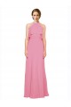 Pelle rosa Linea A Capestro Alto Collo Chiffona Lunga Abiti da damigella donore Basso Prezzo
