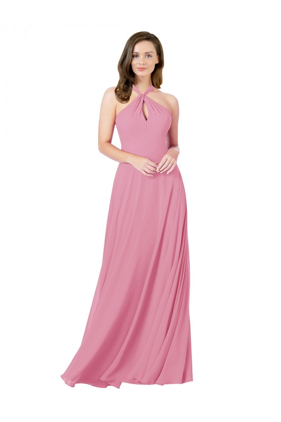 Pelle rosa Linea A Capestro Chiffona Lunga Abiti da damigella donore / Abiti da ballo Basso Prezzo