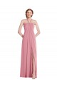 Pelle rosa Linea A Capestro Chiffona Lunga Abiti da damigella donore Basso Prezzo