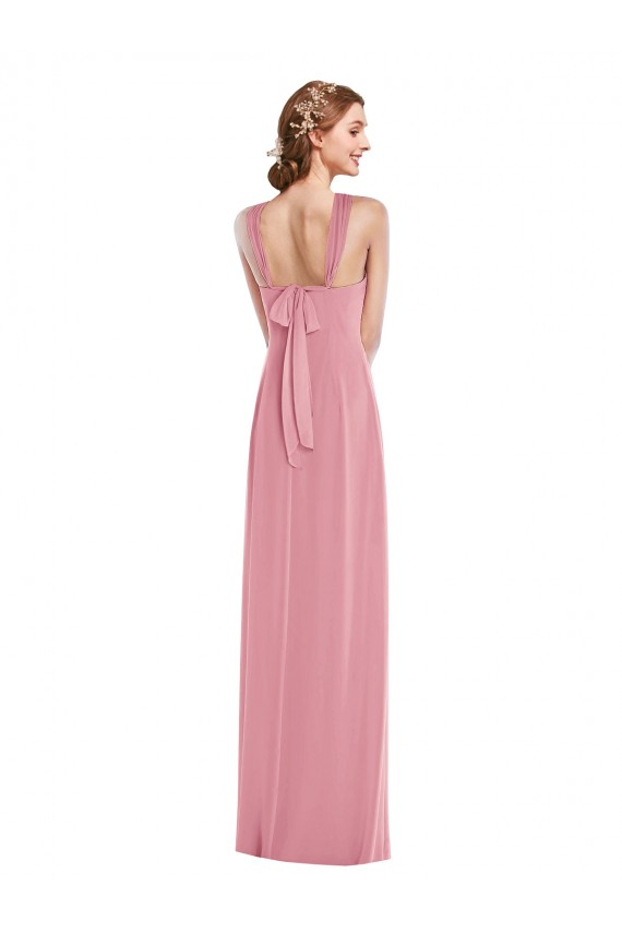Pelle rosa Linea A Capestro Chiffona Lunga Abiti da damigella donore Basso Prezzo