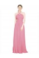 Pelle rosa Linea A Capestro Scollatura a V Chiffona Lunga Abiti da damigella donore Basso Prezzo