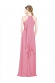 Pelle rosa Linea A Capestro Scollatura a V Chiffona Lunga Abiti da damigella donore Basso Prezzo